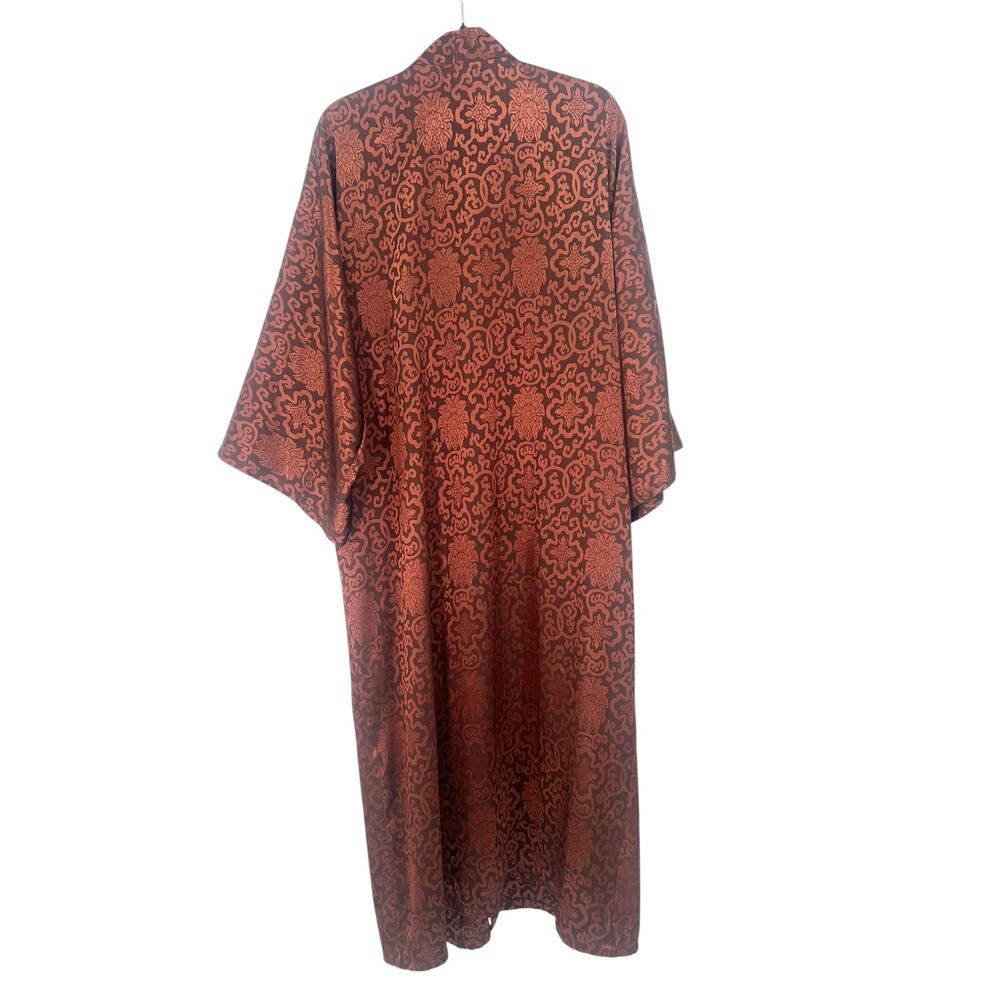Dragon Silk Pure 100% Long Robe Kimono M-L  Women's Luxury Jacket Duster Rust - Picture 5 of 6